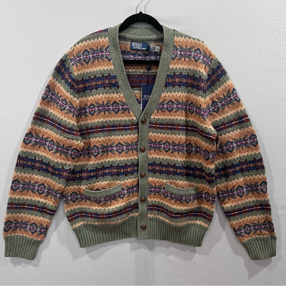 Fair Isle Cotton Blend Cardigan, Men, Size L - Picture 2 of 13